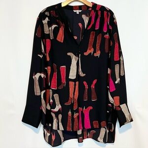 NIC+ZOE These Boots Blouse Black Boot Print Long Sleeve Top Size 2X